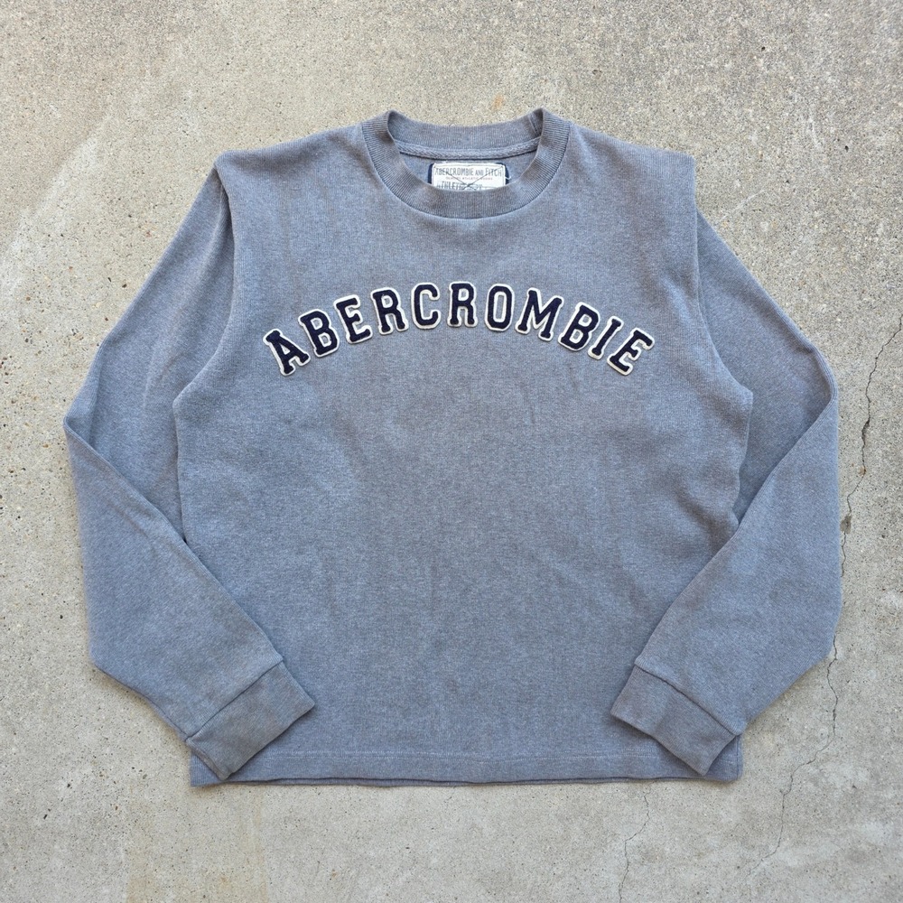 Vintage Y2K Abercrombie & Fitch Sweatshirt Size M Gray Felt Letters Long Sleeve